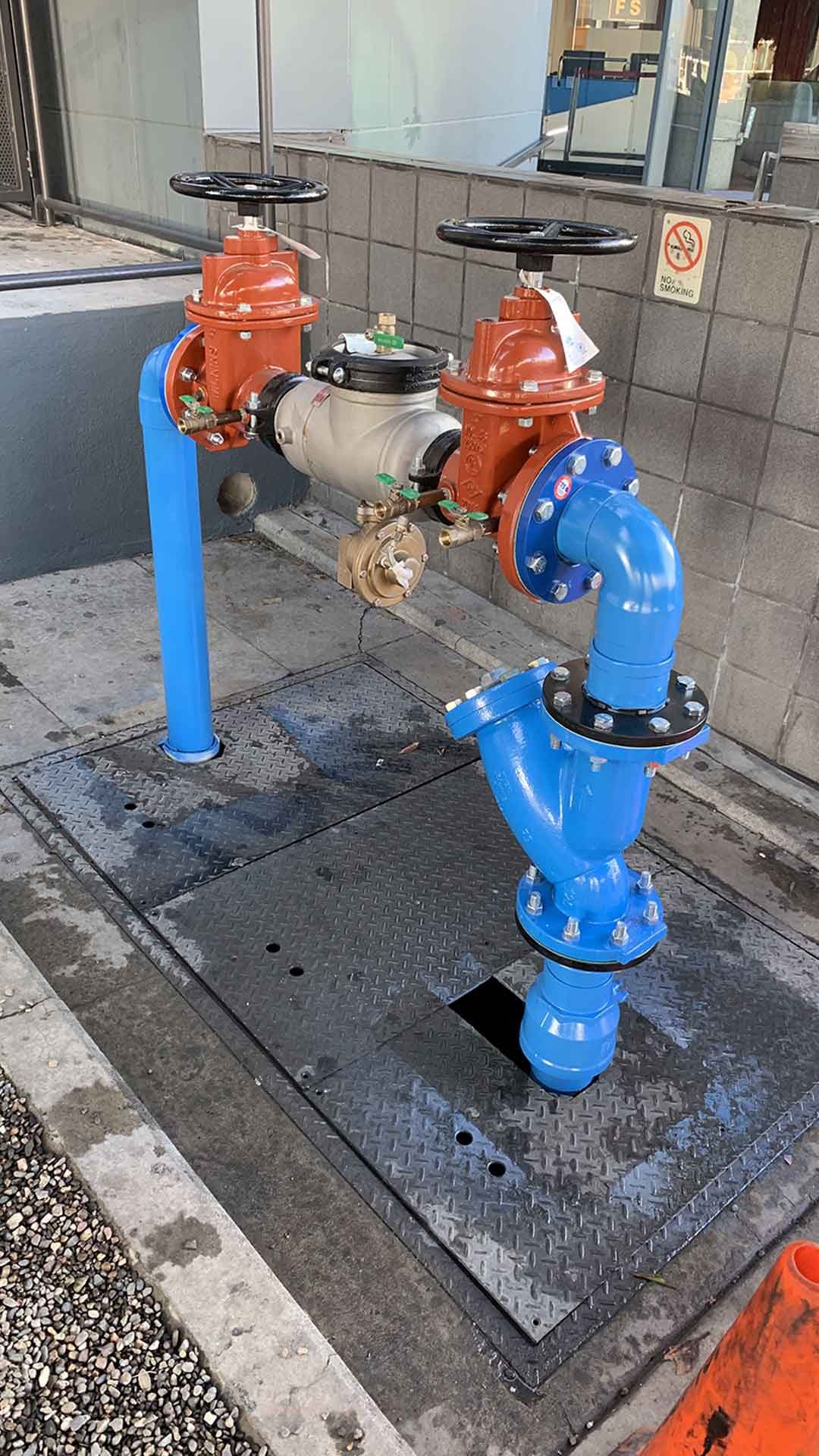 Backflow prevention assembly on a commercial site